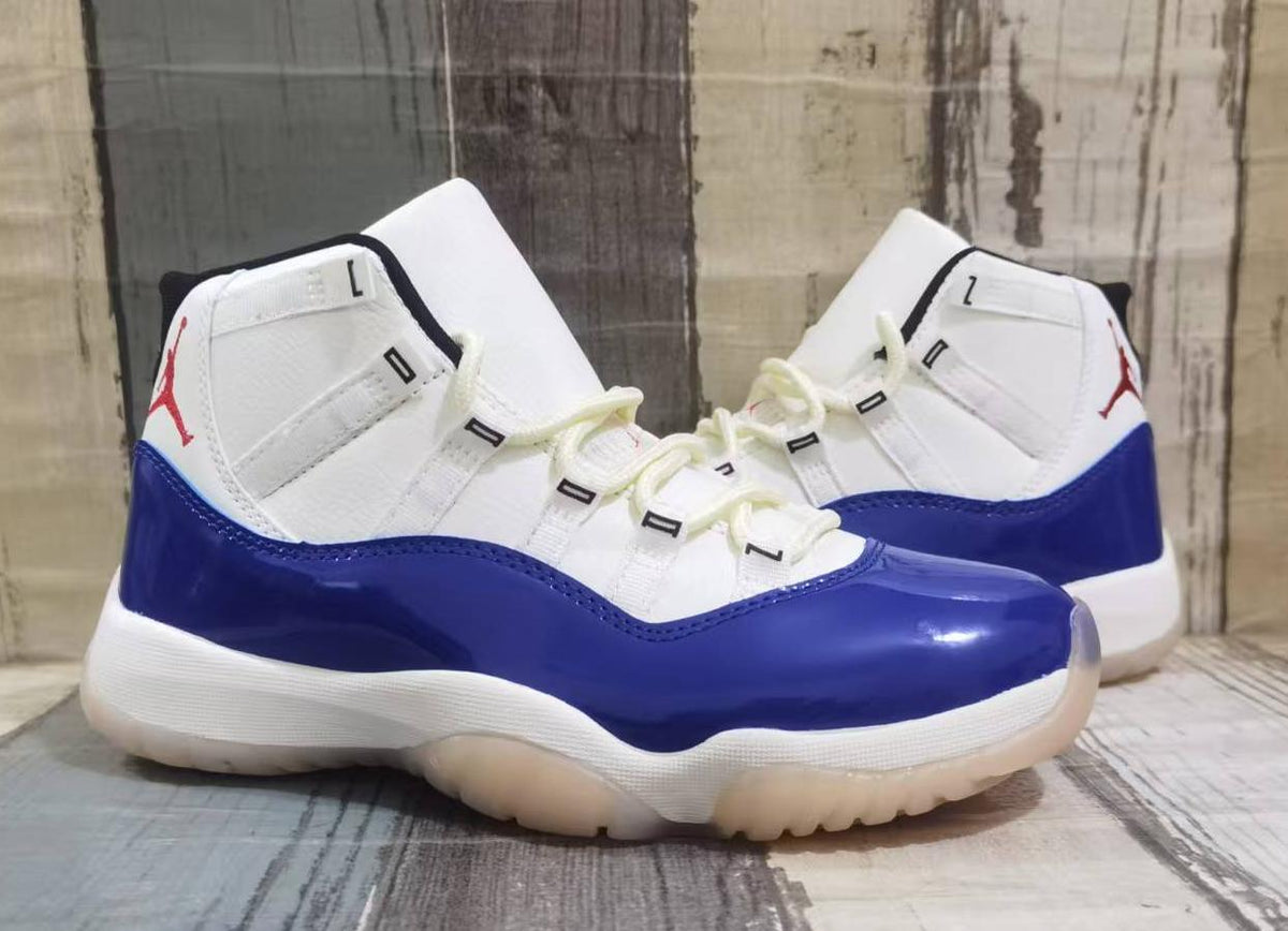 Air Jordan 11 Retro High-Top Sneakers – White, Blue & Red
